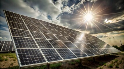 solar panels and green nature, renewable energy.
