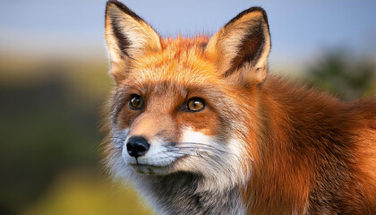 Fototapeta premium a close up of a curious red fox with hanging fur searching alert and attentive towards a gentle neutral historical past in a natural putting