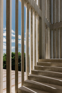 Architectural beauty of sunlight and shadows on concrete