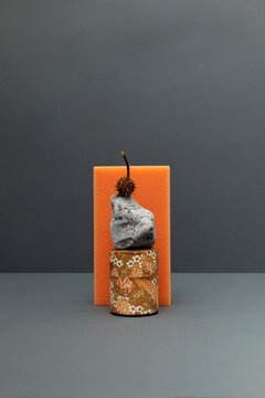 A minimalist composition featuring natural and textured elements