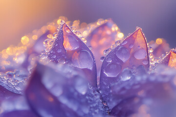 Fototapeta premium Purple succulent leaves with water droplets in soft lighting