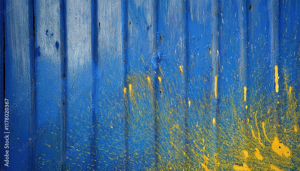 Poster dynamic yellow paint splashes on vibrant blue canvas background for modern abstract art concepts, in