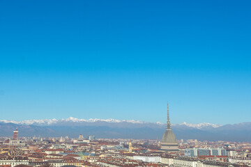 Fototapeta premium View of Turin centre with Mole Antonelliana and Piazza Castello-Italy