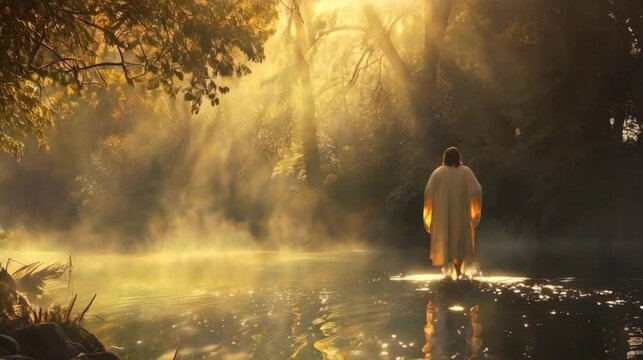 The image of Jesus Christ in the glow of rays &ndash; AI animation, 4k video