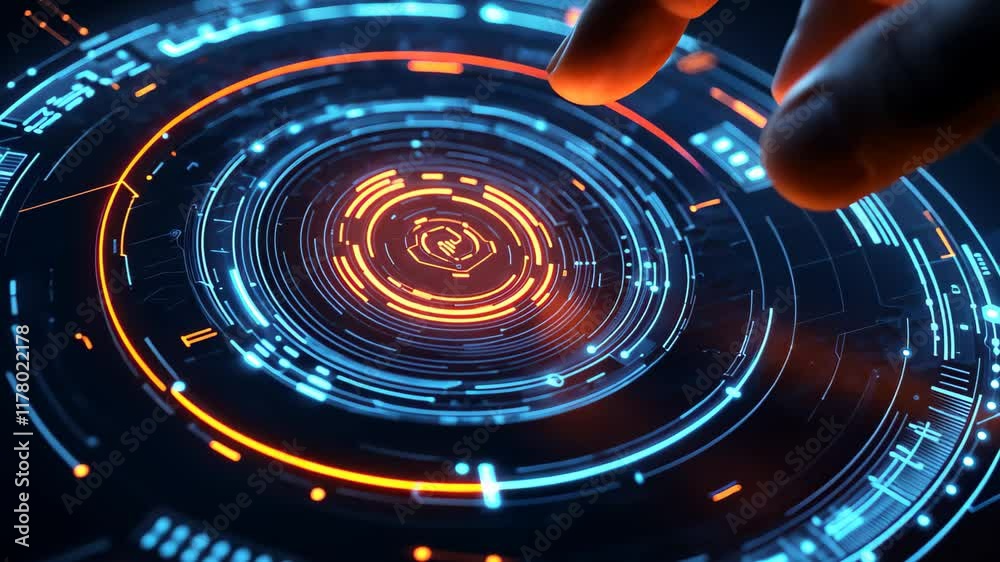 Poster futuristic ai interface with interactive digital touch technology in a high tech environment, futuri