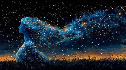 Fototapeta premium Celestial Woman Stars Night Sky Dream
