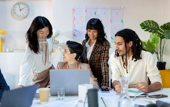 Diverse Business team talking with project leader