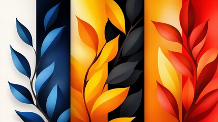Fototapeta premium Vibrant stylized leaf artwork in bold colors. A modern graphic design featuring four distinct color palettes.