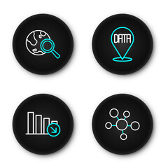 Fototapeta premium Set line Mind map infographic, Financial growth decrease, Data analysis and Search globe icon. Vector