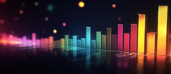 Colorful bar graph rising on dark background.