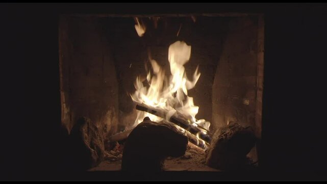 Cozy Fireplace with Warm Fire Burning &ndash; 4K Blackmagic Video