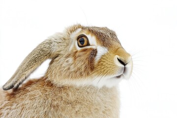 A close-up shot of a rabbit sitting on a white background, great for pet or nature photography