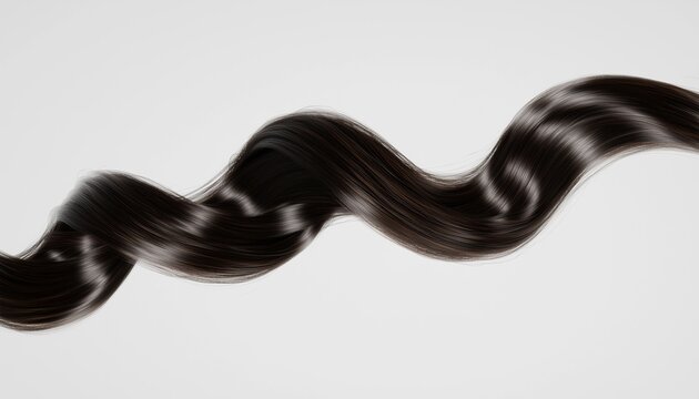 Close-Up Of Lustrous Curly Brunette Hair Strand On White Background: The Smooth Texture And Vibrant Shine Of Healthy Chestnut-Ed Looped Curl.