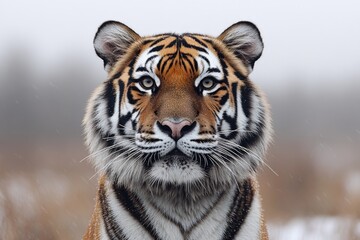Obraz premium A close-up of a tiger's face in a snowy setting