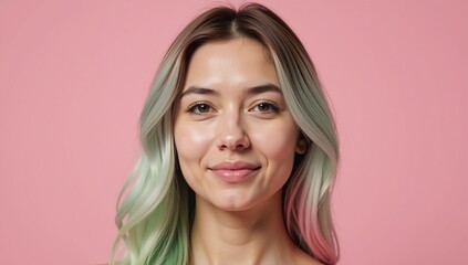 Fototapeta premium Pastel-haired character showcasing different emotions against a gentle backdrop symbolizing diverse emotional security