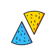 Color Nachos icon isolated on white background. Tortilla chips or nachos tortillas. Traditional mexican fast food. Flat filled outline style with shadow. Vector