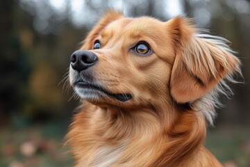 Obraz premium A close-up of a dog's face with a blurry background, suitable for use in pet-related contexts or as a symbol