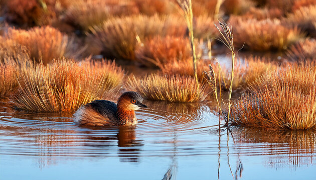 little grebe or dabchick tachybaptus ruficollis in wetland habitat desert western cape south africa