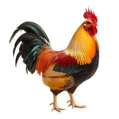 Fototapeta premium Colorful rooster standing proudly in sunlight
