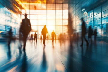Dynamic silhouettes of business professionals in a modern setting illustrating fast paced movement