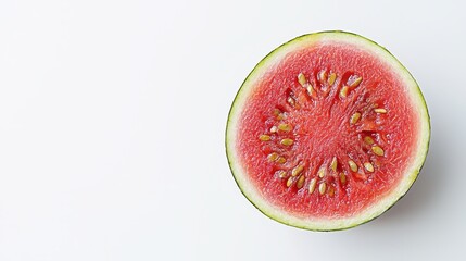 A sliced watermelon with its bright red interior on a white isolated background