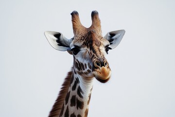 Obraz premium A close-up view of a giraffe's head and neck, highlighting its unique features
