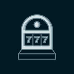 Line Slot machine with lucky sevens jackpot icon isolated on black background. Flat filled outline style with shadow. Vector