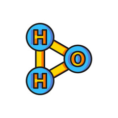 Color Chemical formula for water drops H2O shaped icon isolated on white background. Flat filled outline style with shadow. Vector