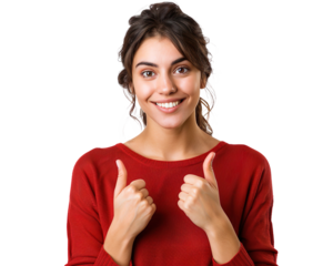 woman pointing yes, with smile on a transparent background