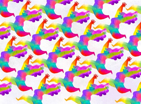 Happy colorful running woman 