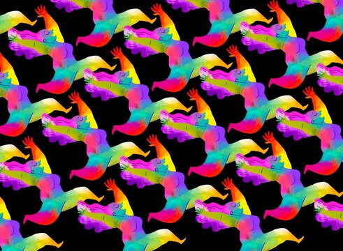 Happy colorful running woman 