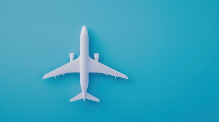 Aerial View of a Minimalist Airplane Against a Blue Background