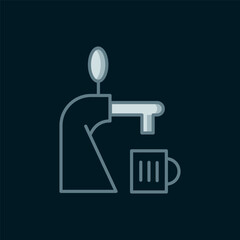 Line Beer tap with glass icon isolated on black background. Flat filled outline style with shadow. Vector