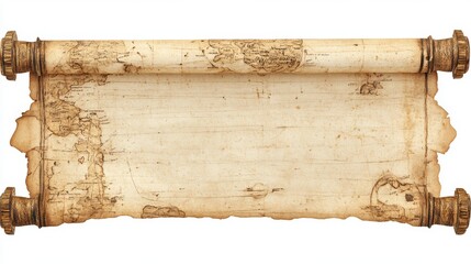 Realistic open parchment scroll isolated on transparent background. Vector illustration of old paper roll, ancient treasure map on papyrus, antique blank manuscript template, vintage document sheet