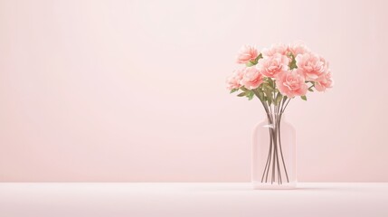 Naklejka premium Elegant Pink Flowers in a Minimalist Glass Vase on a Soft Background