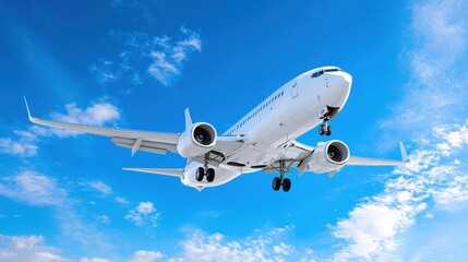 Obraz premium A Modern Aircraft Approaching for a Landing in Clear Blue Skies