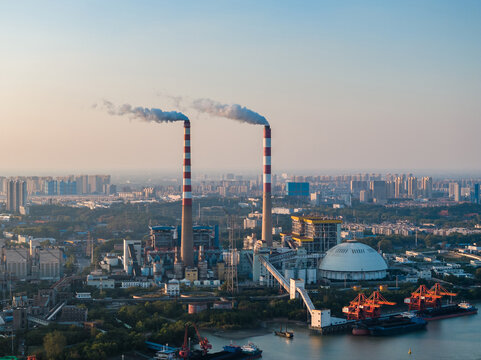 Aerial view of twilight of oil refinery 