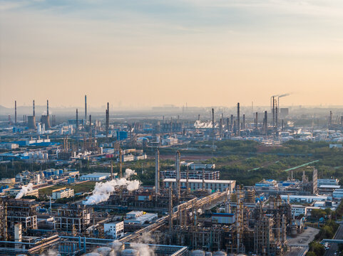 Aerial view of twilight of oil refinery 