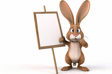 Obraz premium Rabbit is standing in front of a white board with a thumbs up sign.