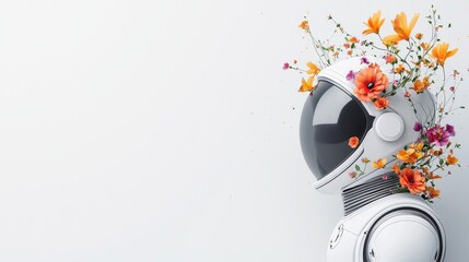 Obraz premium Astronaut with Floral Accents Against a Minimalist Background