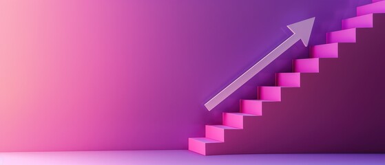 Pink Staircase and Arrow Leading Upwards