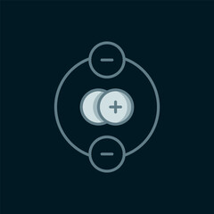 Line Atom icon isolated on black background. Symbol of science, education, nuclear physics, scientific research. Flat filled outline style with shadow. Vector