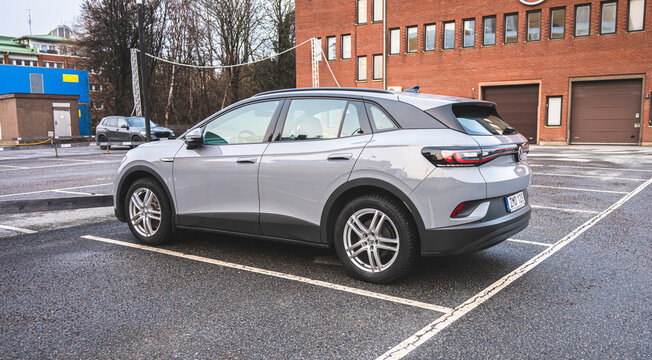 Gothenburg, Sweden - February 25 2024: Grey Volkswagen ID4 electric car.