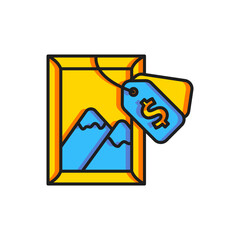 Color Auction painting icon isolated on white background. Auction bidding. Sale and buyers. Flat filled outline style with shadow. Vector