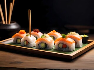sushi with chopsticks