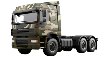 Modern new military truck, isolated on transparent background