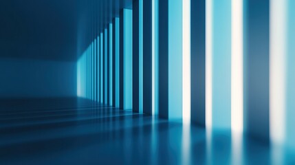 Naklejka premium Empty hallway with glowing blue vertical lines.