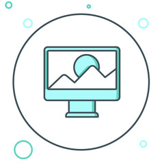 Obraz premium Line Photo retouching icon isolated on white background. Photographer, photography, retouch icon. Colorful outline concept. Vector
