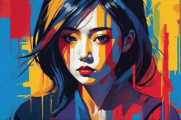 Naklejka premium Abstract dramatic portrait painting of a sad, loneliness, depression woman face, emotion and mental health theme concept texture design illustration. 