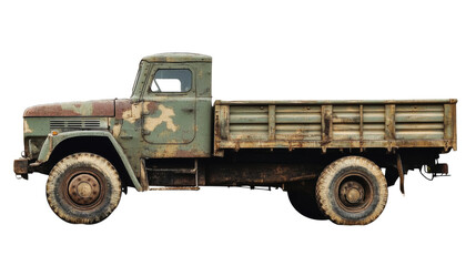 Old military truck, isolated on transparent background